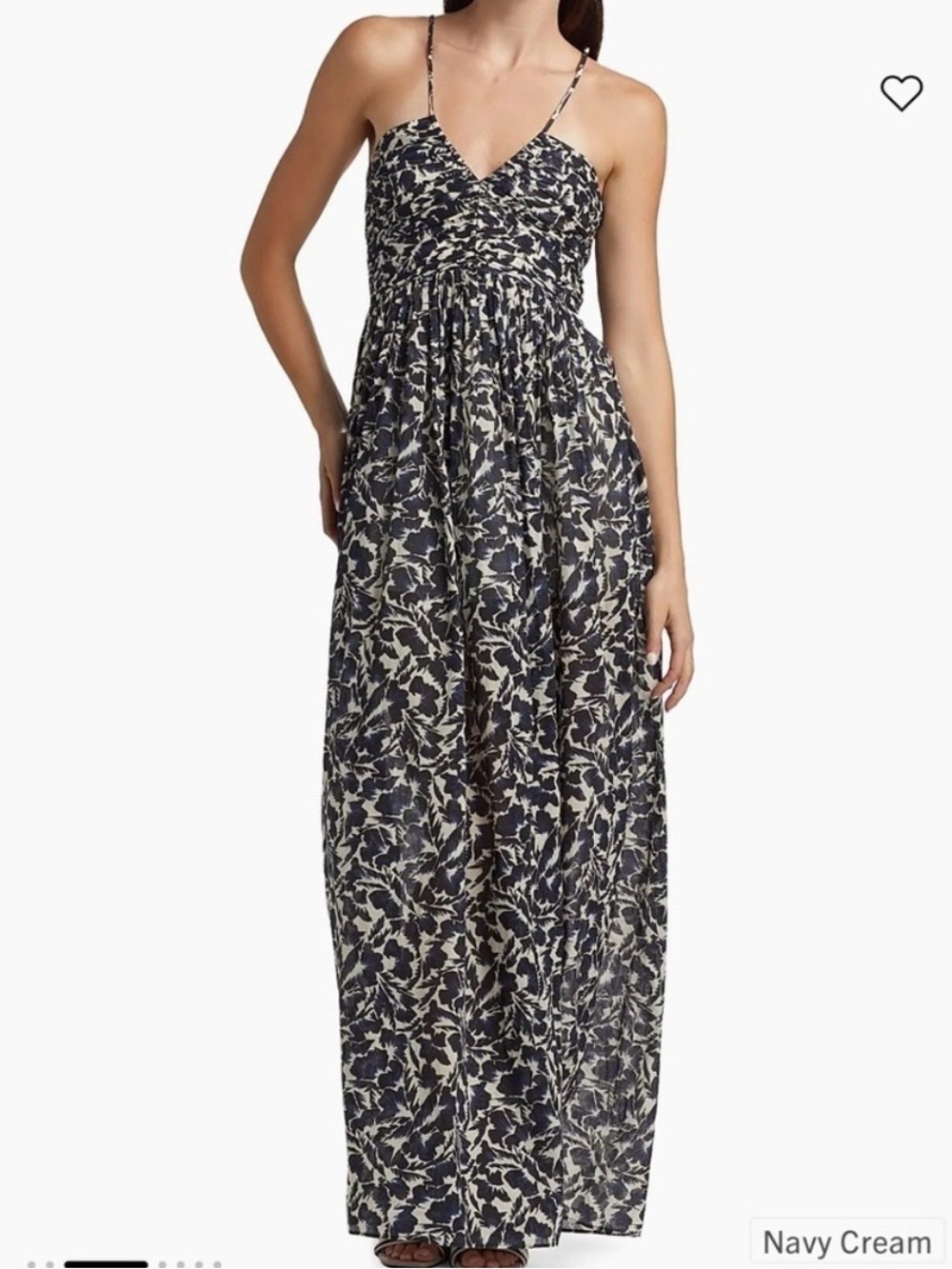 A.L.C. Navy and Cream Floral Maxi Dress with Spaghetti Straps